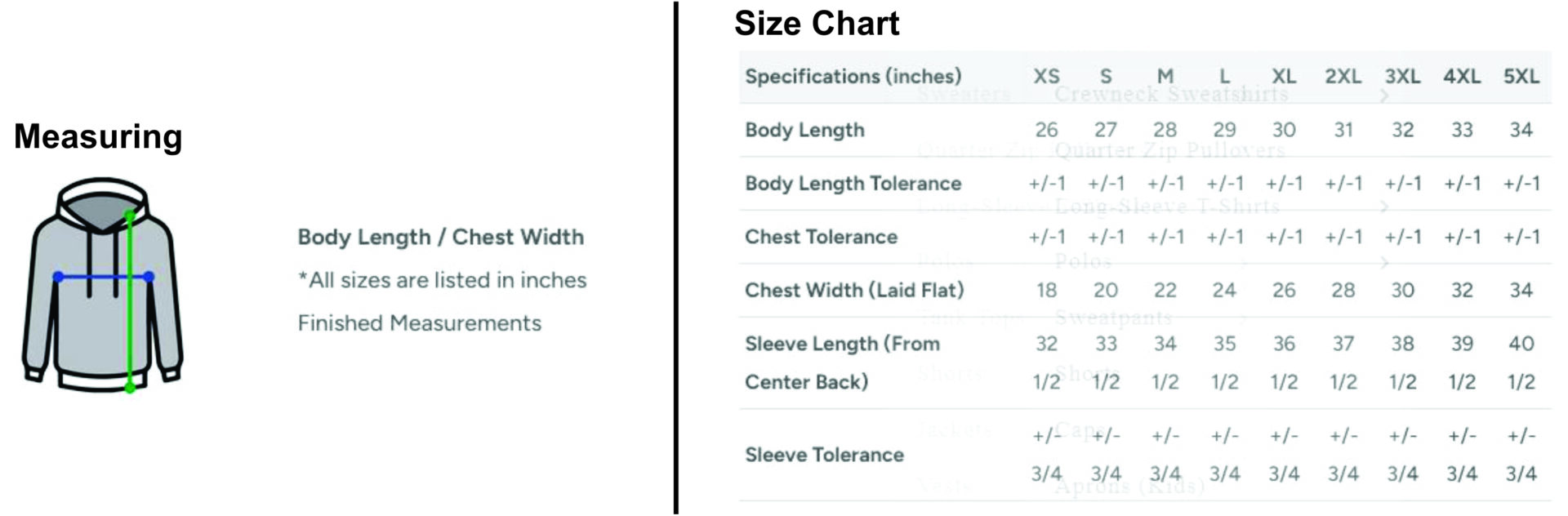 Hoodie Measurements