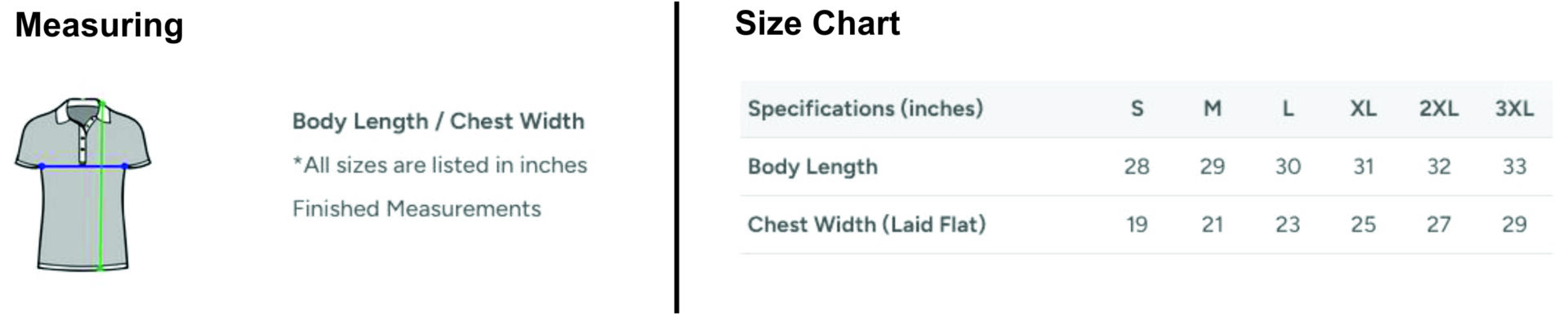 Polo Shirt Measurements